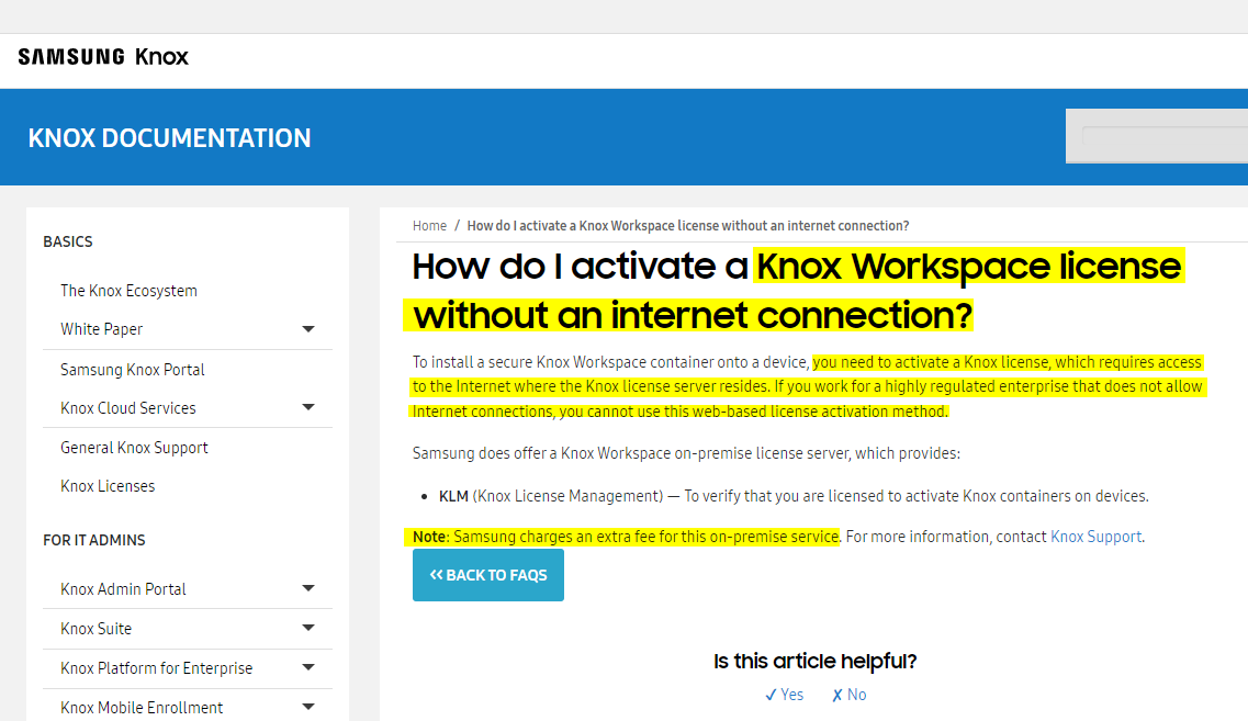 How do I activate a Knox Workspace license without an internet connection?