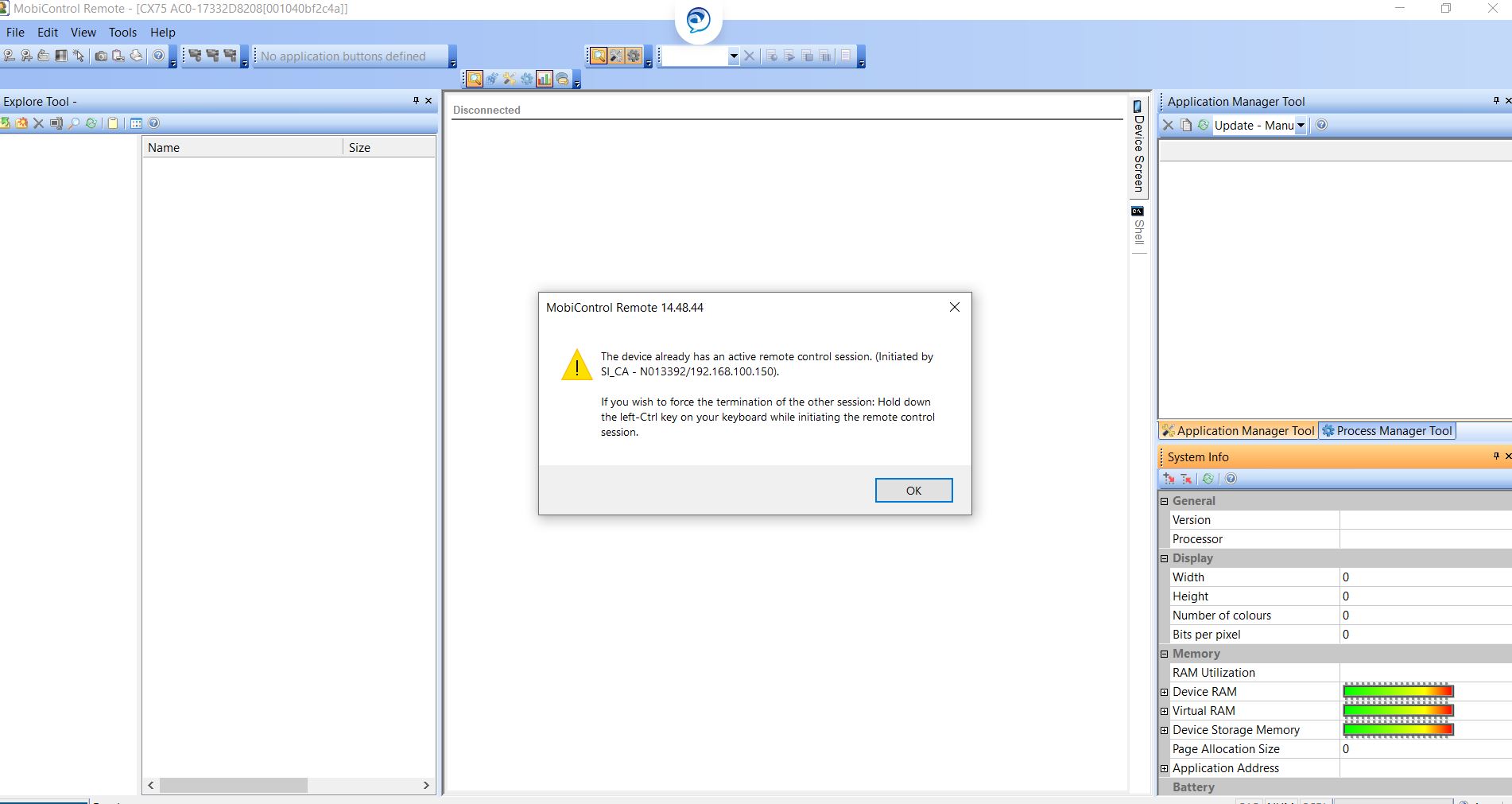 excluding a user from remote control of a device in MobiControl