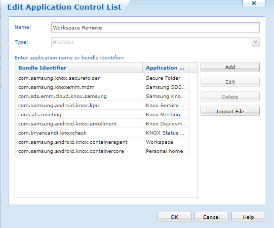 Knox Workspace Blacklist apps